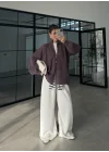 Çift Fermuarlı Lila Tok Triko Hırka