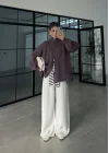 Çift Fermuarlı Lila Tok Triko Hırka