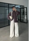 Çift Fermuarlı Lila Tok Triko Hırka