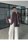 Çift Fermuarlı Lila Tok Triko Hırka