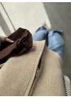 Çift Fermuarlı Vizon Tok Triko Hırka