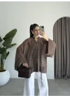 Çin Düğmeli Kahve Gömlek Kimono