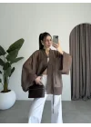 Çin Düğmeli Kahve Gömlek Kimono