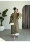 Çin Düğmeli Tensel Maxi Boy Haki Kimono