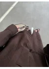 Çin Düğmeli Tensel Maxi Boy Kahve Kimono