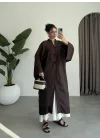 Çin Düğmeli Tensel Maxi Boy Kahve Kimono