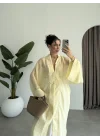 Çin Düğmeli Tensel Maxi Boy Sarı Kimono
