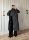 Dik Yaka Kuşaklı Antrasit Yün Kaban