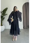 Diva Şallı Büzgülü Lacivert Elbise