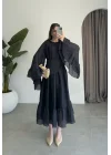 Diva Şallı Büzgülü Lacivert Elbise