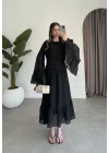 Diva Şallı Büzgülü Siyah Elbise