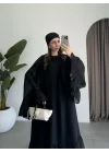 Diva Şallı Büzgülü Siyah Elbise