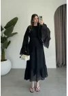 Diva Şallı Büzgülü Siyah Elbise