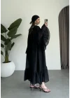 Diva Şallı Büzgülü Siyah Elbise