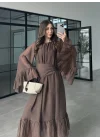 Diva Şallı Büzgülü Kahve Elbise