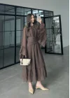 Diva Şallı Büzgülü Kahve Elbise