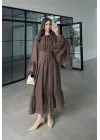 Diva Şallı Büzgülü Kahve Elbise