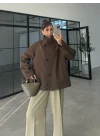 Ekose Astarlı Dik Yaka Kahve Ceket