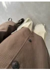 Ekose Astarlı Dik Yaka Kahve Ceket