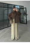 Ekose Astarlı Dik Yaka Kahve Ceket