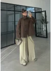 Ekose Astarlı Dik Yaka Kahve Ceket