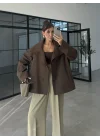 Ekose Astarlı Dik Yaka Kahve Ceket