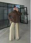 Ekose Astarlı Dik Yaka Kahve Ceket
