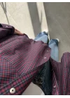 Ekose Bordo Sırtı Nakışlı Oversize Ceket