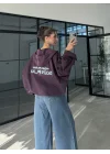 Ekose Bordo Sırtı Nakışlı Oversize Ceket