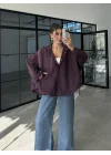 Ekose Bordo Sırtı Nakışlı Oversize Ceket