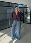 Ekose Bordo Sırtı Nakışlı Oversize Ceket