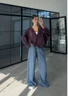 Ekose Bordo Sırtı Nakışlı Oversize Ceket