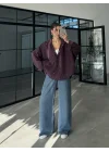 Ekose Bordo Sırtı Nakışlı Oversize Ceket