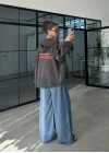 Ekose Kahve Sırtı Nakışlı Oversize Ceket