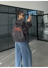 Ekose Kahve Sırtı Nakışlı Oversize Ceket