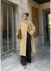 Ekose Uzun Astarlı Haki Trençkot