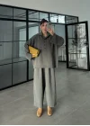 Era Oversize Çizgili Antrasit Gömlek Takım