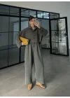 Era Oversize Çizgili Antrasit Gömlek Takım