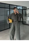 Era Oversize Çizgili Antrasit Gömlek Takım