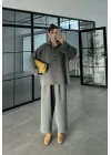 Era Oversize Çizgili Antrasit Gömlek Takım