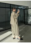 Era Oversize Çizgili Vizon Gömlek Takım