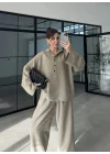 Era Oversize Çizgili Vizon Gömlek Takım