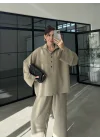 Era Oversize Çizgili Vizon Gömlek Takım