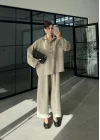 Era Oversize Çizgili Vizon Gömlek Takım