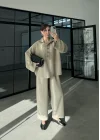 Era Oversize Çizgili Vizon Gömlek Takım