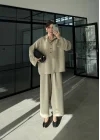 Era Oversize Çizgili Vizon Gömlek Takım