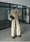 Era Oversize Çizgili Vizon Gömlek Takım