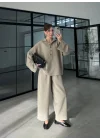 Era Oversize Çizgili Vizon Gömlek Takım