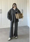 Fermuarlı Oversize Antrasit Triko Takım