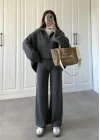 Fermuarlı Oversize Antrasit Triko Takım